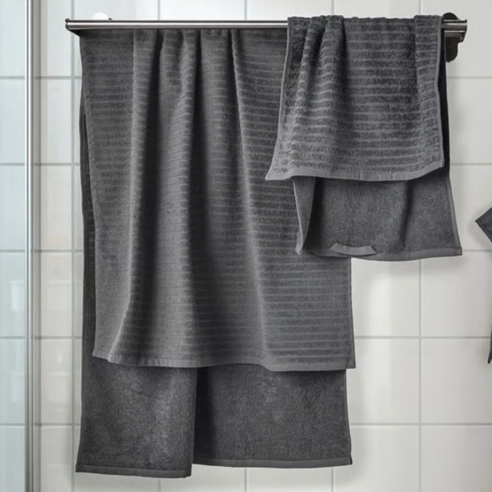 Dark Gray Textured Bath Towels - Set of 2